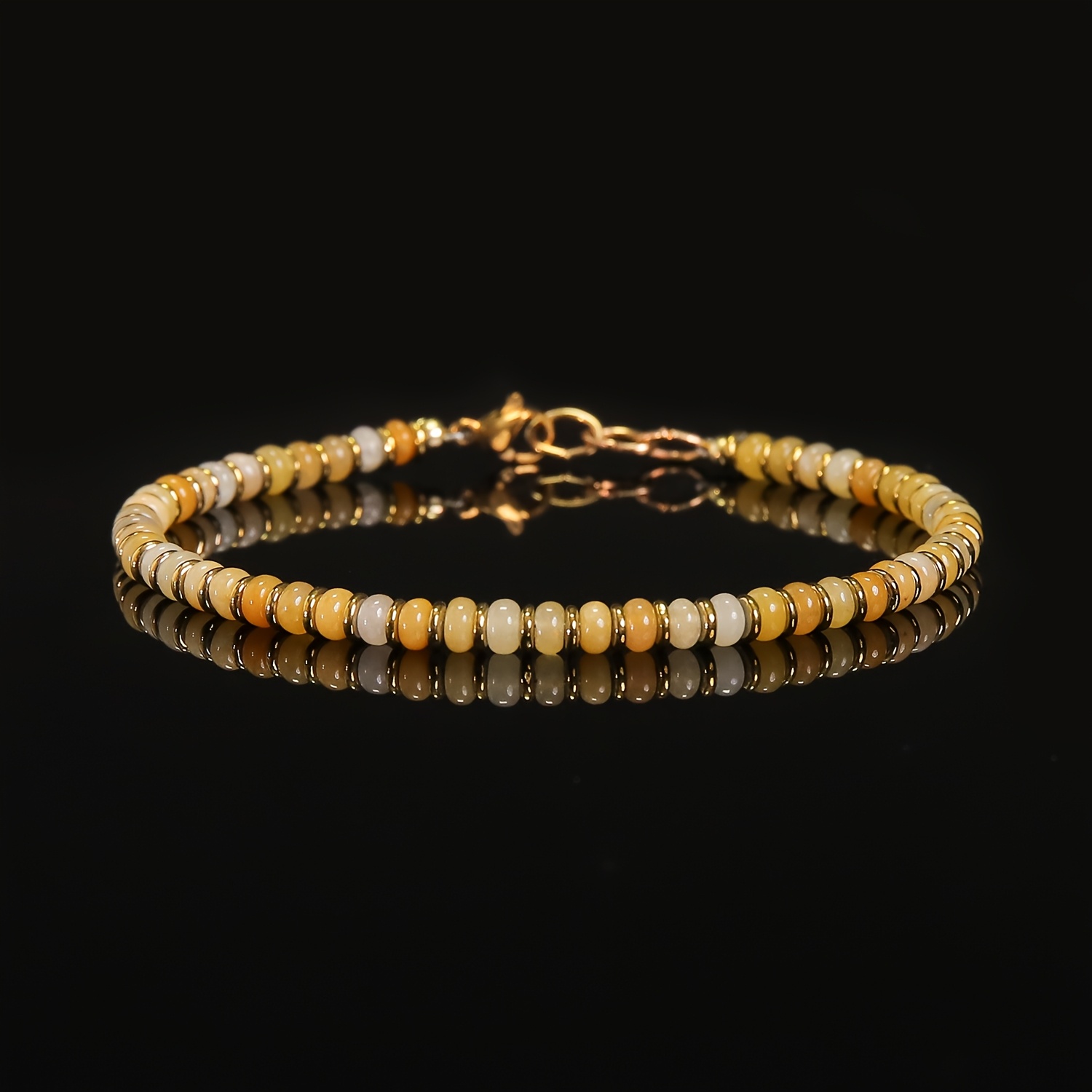 Yellow Agate & Tiger Eye Beaded Bracelet with Golden Spacers